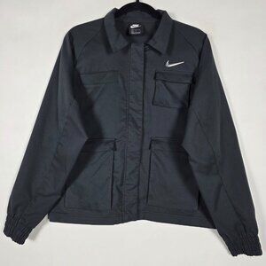 Nike NSW Swoosh Woven Tactical Womens Large Long Sleeve Full Zip Black Jacket